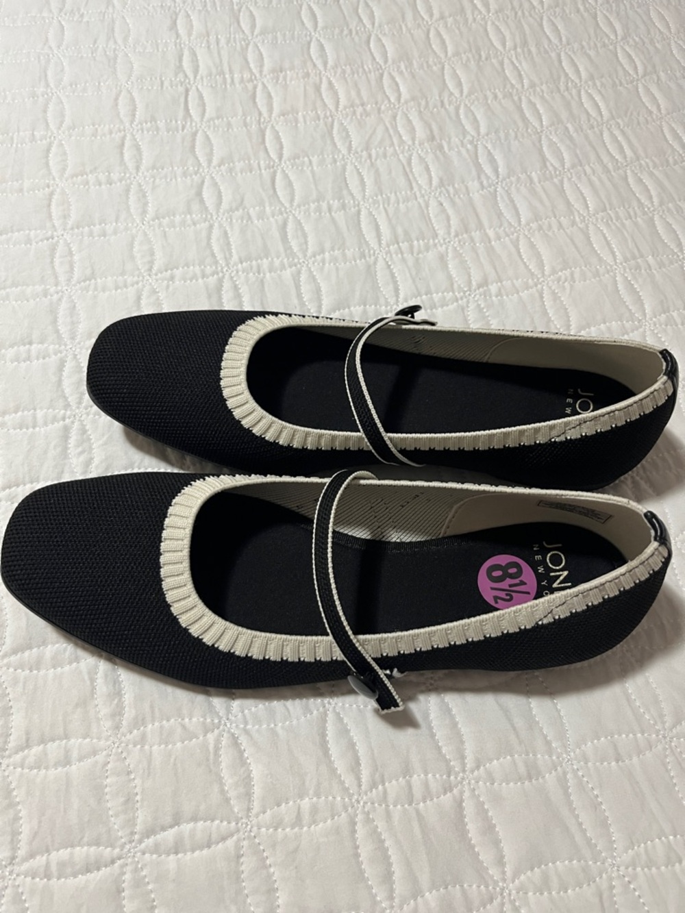 Jones New York Black Mary Jane Flats with Cream Trim